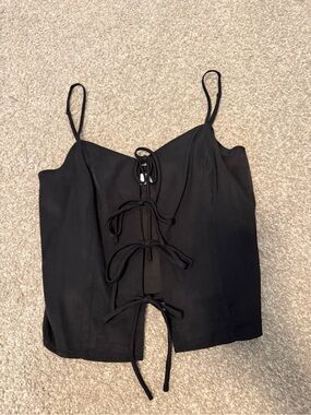 Black Lace-Up Spaghetti Strap Tank Top